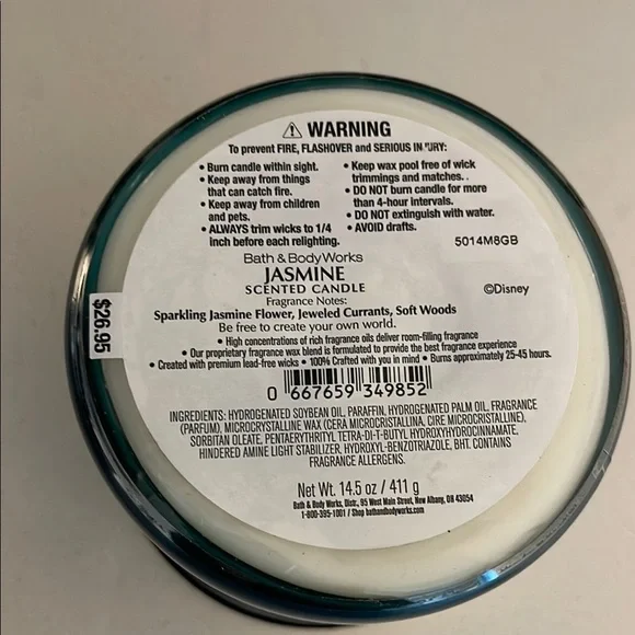 Bath and Body Works BBW Disney Princess Jasmine Three Wick Candle Limited HTF - Picture 3 of 6